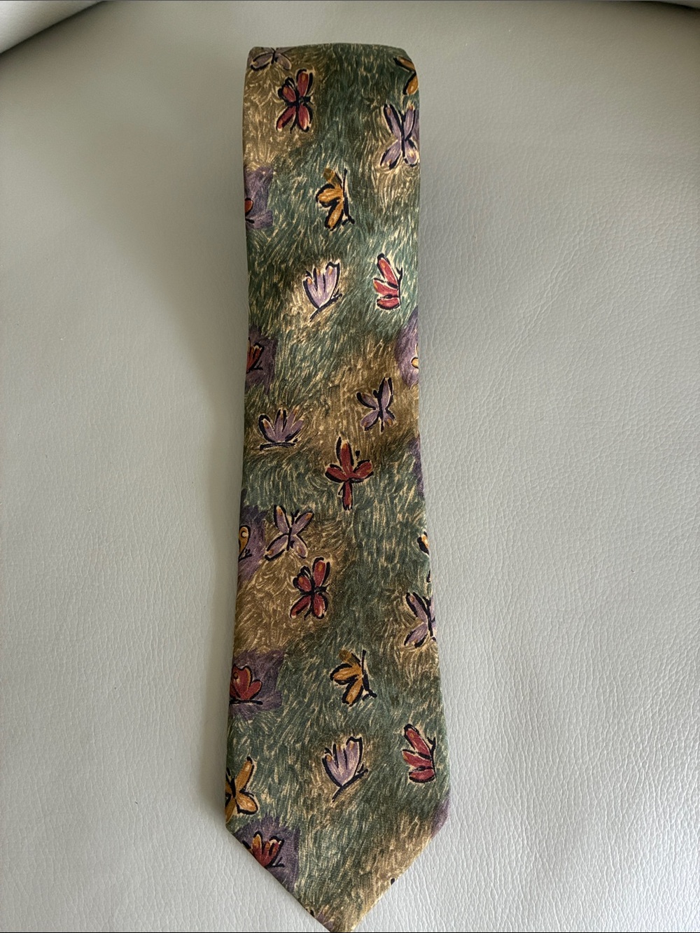 Lands' End Olive Green Floral Men's Silk Tie